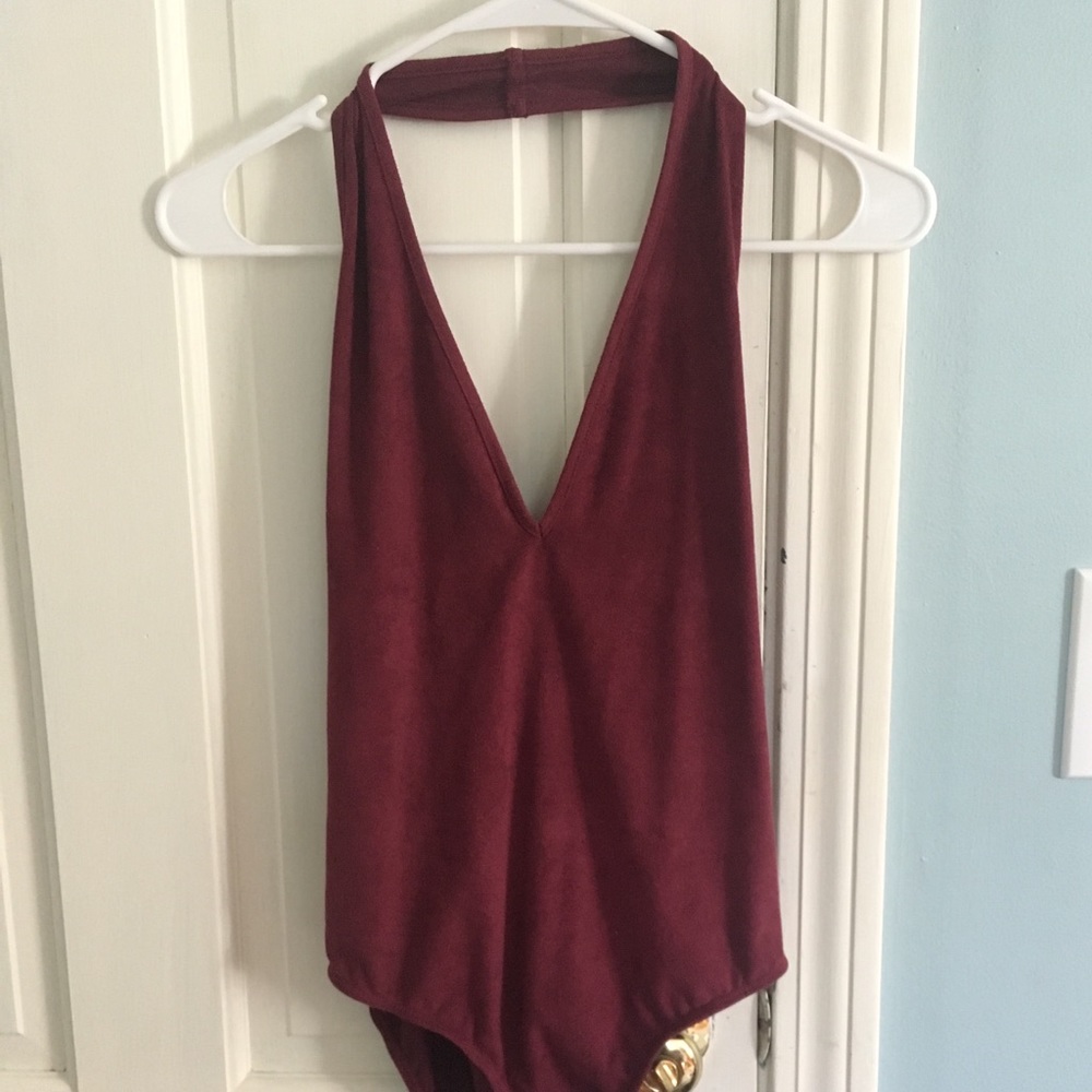 Red Suede Wet Seal Halter Bodysuit